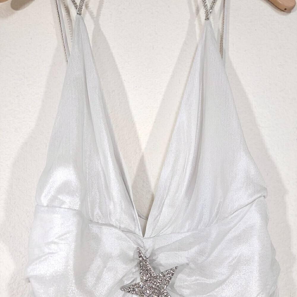Nwt Dundas Revolve Harlow Star Prom Gown Maxi Dress Metallic Silver Fairy Small — image 7 of 8